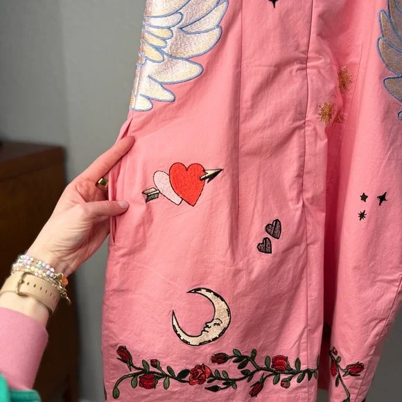 Anthropologie Maeve Pink Swan Embroidered Dress XS - Picture 5 of 10